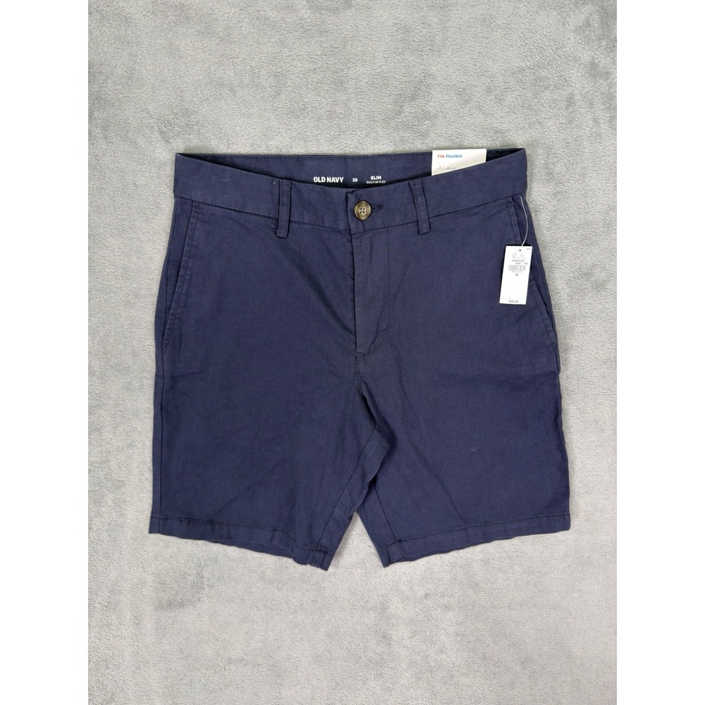 New Old Navy Shorts Mens 28 Blue Navy Slim Fit Chino Built In Flex Slash Pockets
